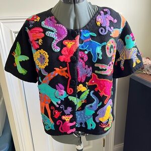 Michael Simon XL Sweater Cardigan Embroidered Animals Safari easter mothers day